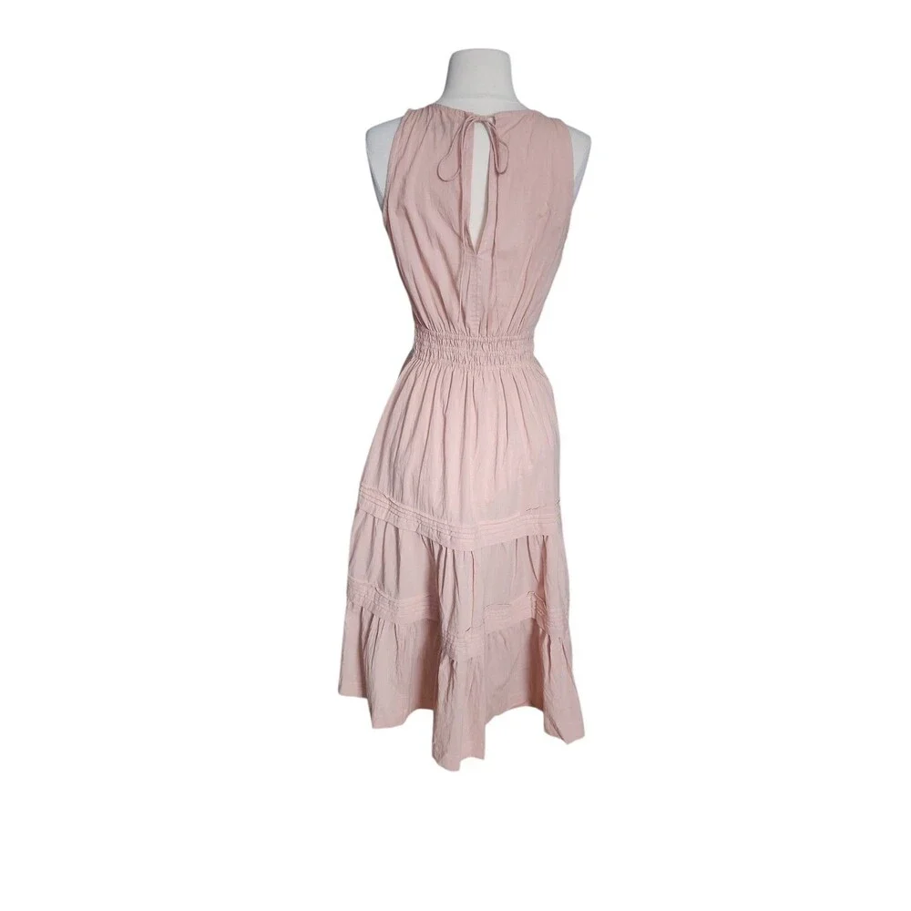 Pampelone Cotton Tiered Maxi Dress Womens S Blush Pink Cottage Pleated Feminine - Picture 4 of 10